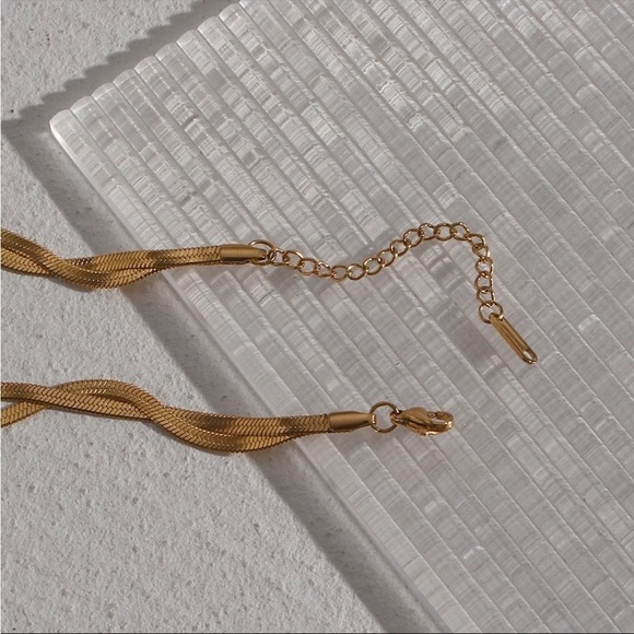 18K Gold Plated Braided Herringbone Chain Necklace - Picture 5 of 9